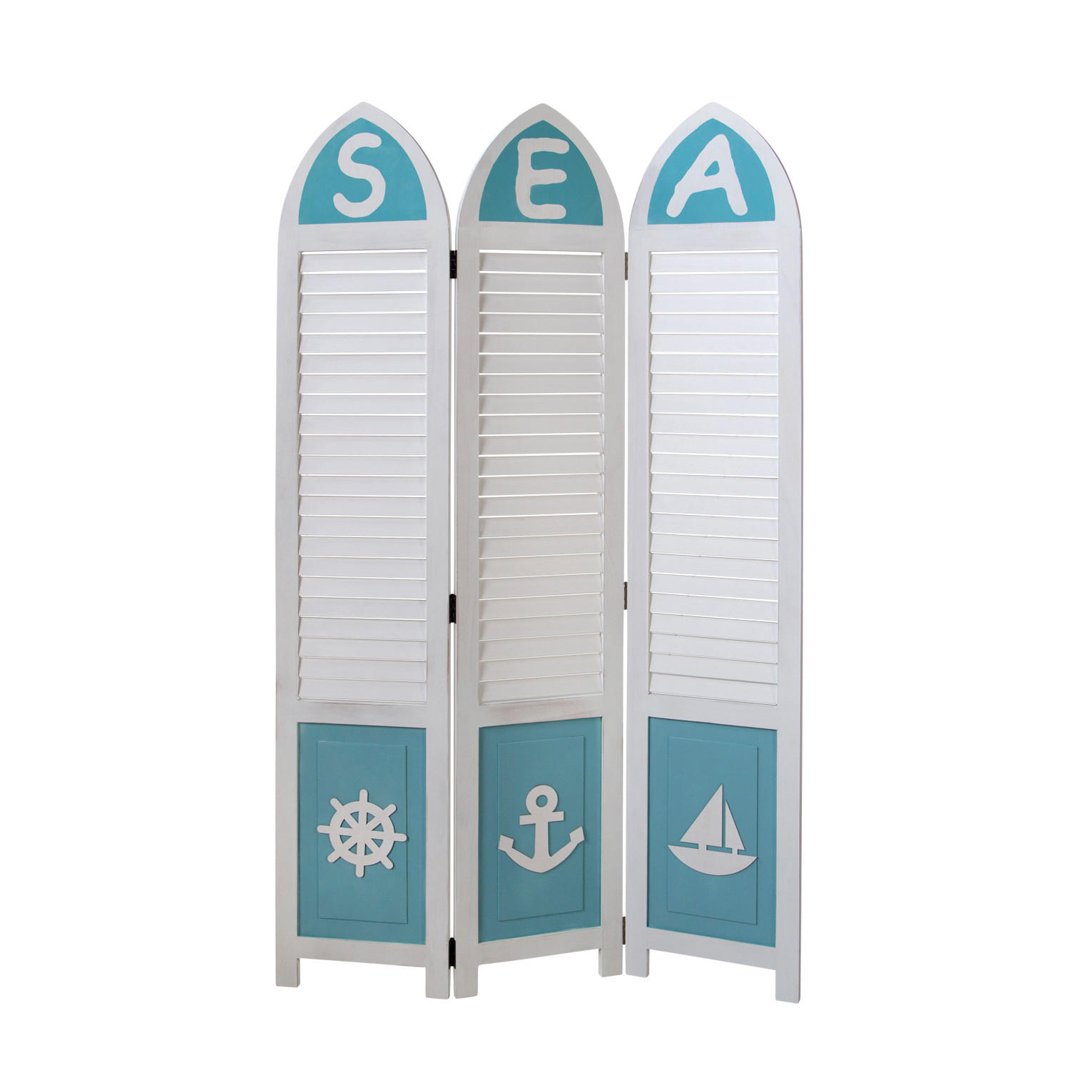 PARAVENT 3-tlg. 93/162 cm Weiß maritim - Weiß, Holz (93/162/1cm) - Homestyle4u