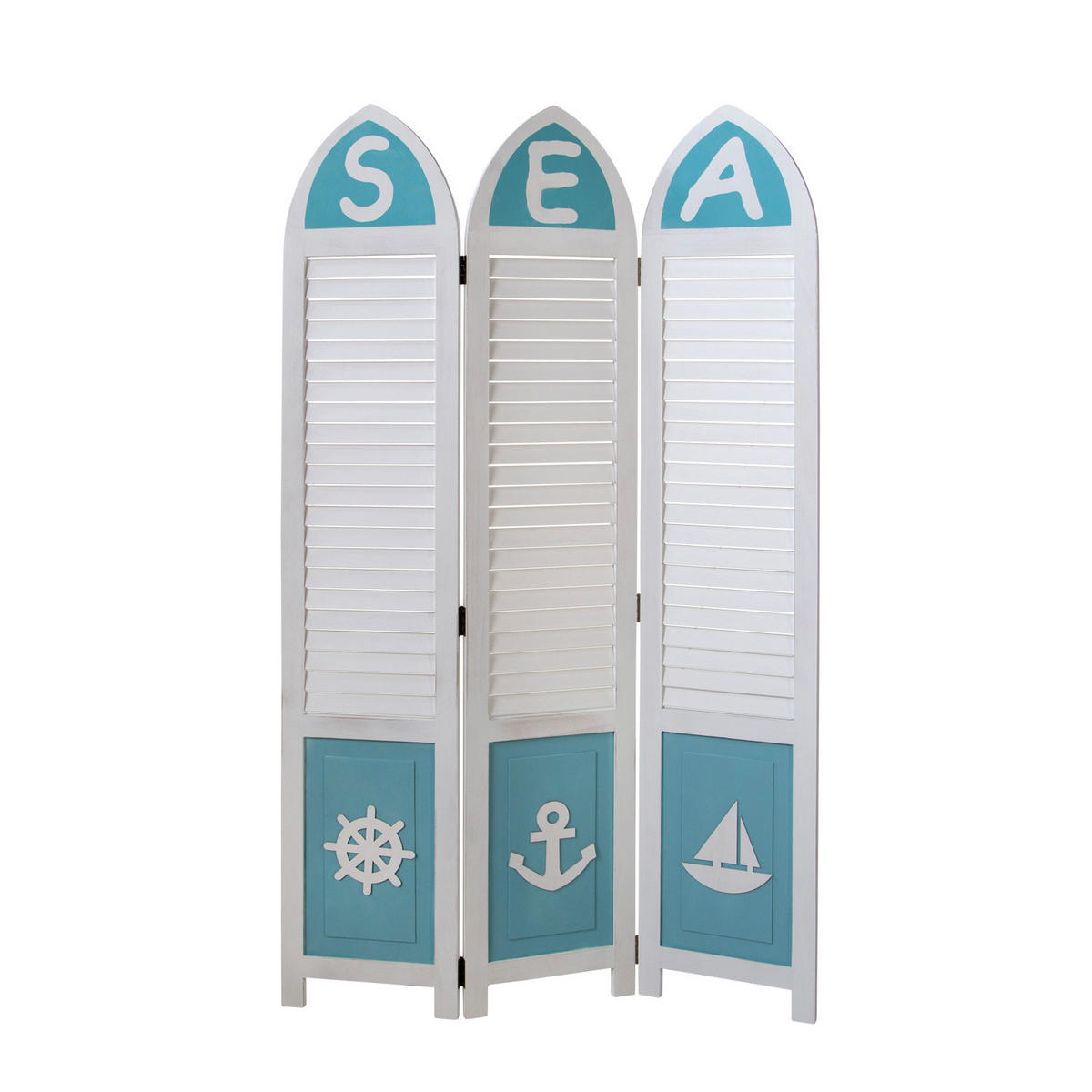 PARAVENT 3-tlg. 93/162 cm Weiß maritim - Weiß, Holz (93/162/1cm) - Homestyle4u