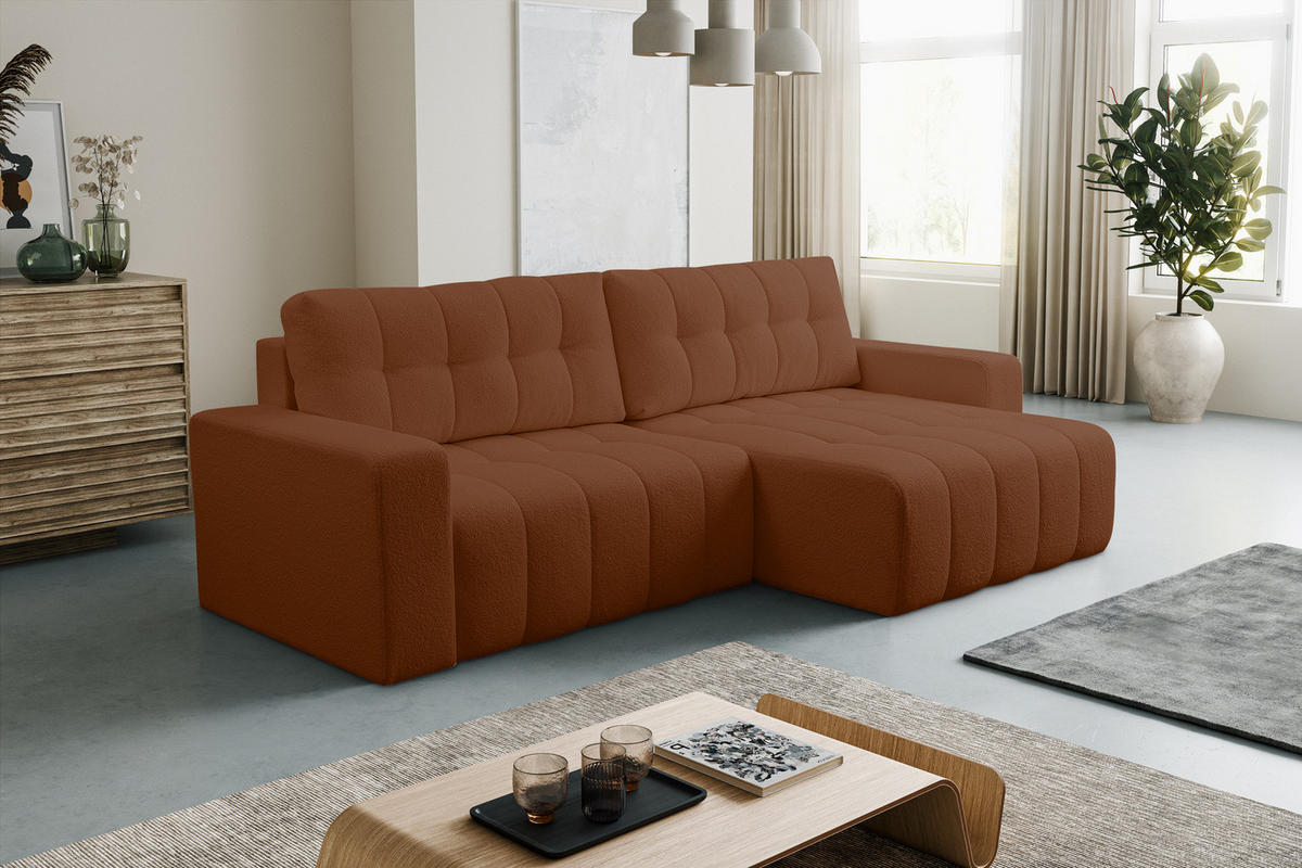 ECKSOFA Palermo mit Schlaffunktion und Bettkasten - Dunkelgelb/Braun, Holz/Holzwerkstoff (245/143cm) - Ravio