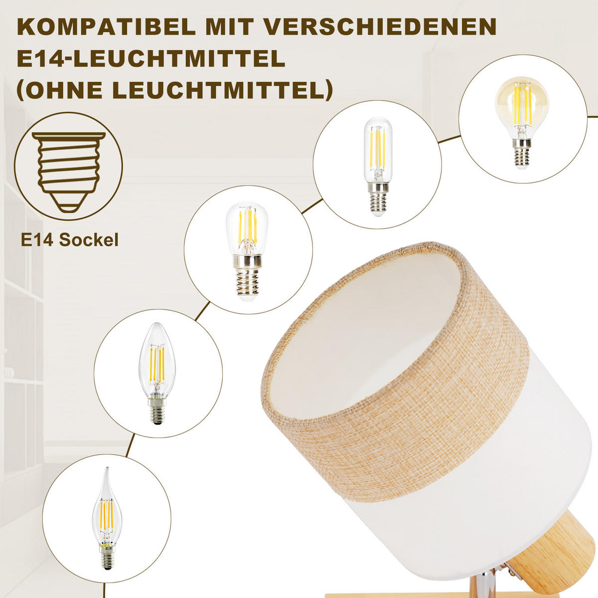 DECKENSTRAHLER Finni 13/13/21 cm - Beige, Holz (21/13/13cm) - ZMH