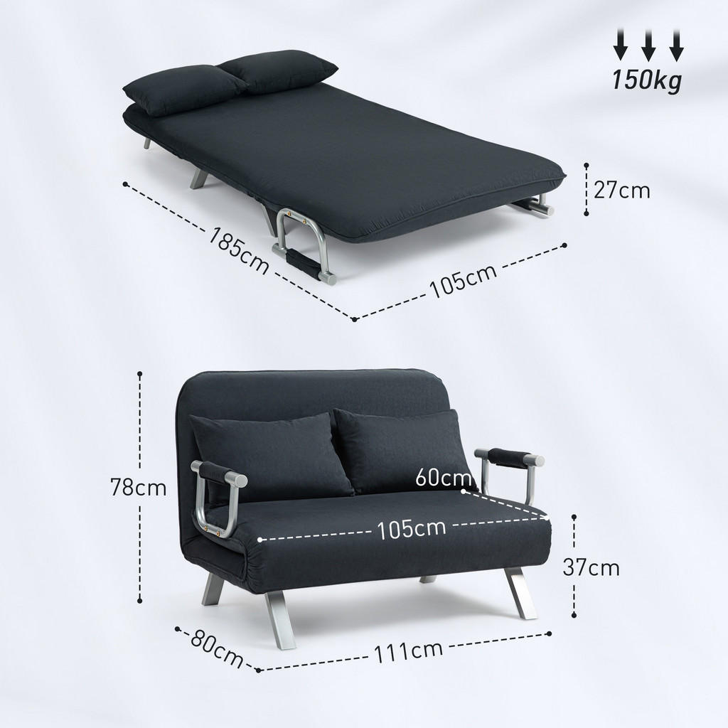 Thumbnail - Homcom 2-Sitzer, Schwarz, Kunststoff, 80x78x111 cm, Wohnzimmer, Sofas & Couches, Schlafsofas