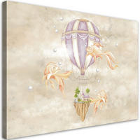 LEINWANDBILD Heißluftballon fliegendes Haus und Fisch 60x40cm - Beige, Textil (60/40cm) - Feeby