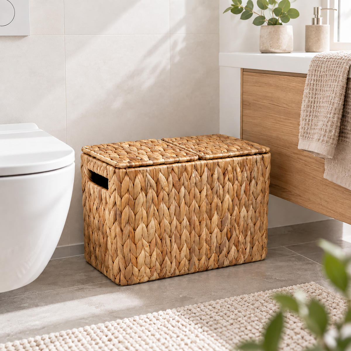 KOŠ Přírodní vodní hyacint na 6 rolí - světle hnědá, textil (16.5/40/27cm) - Relaxdays