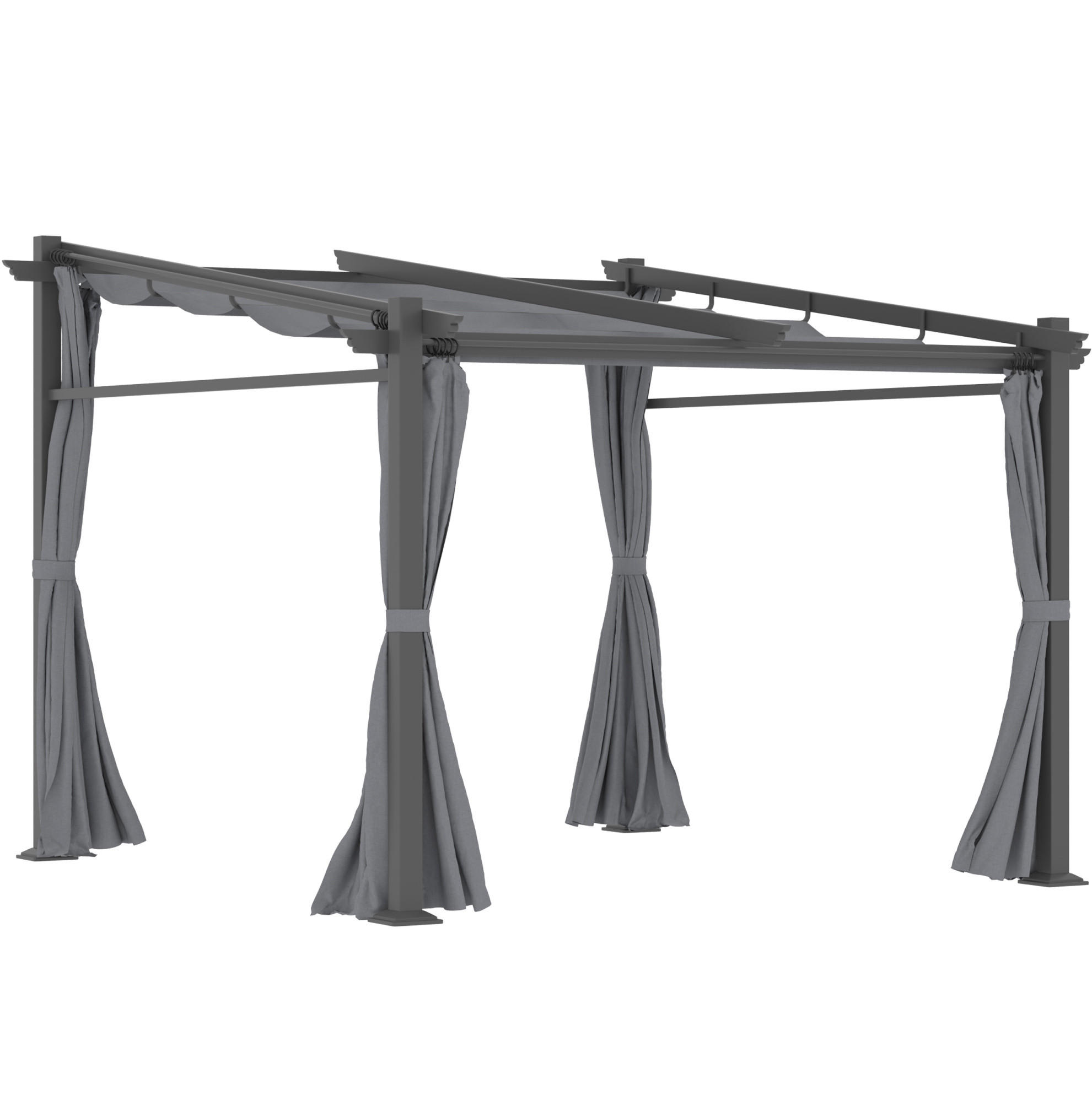 PERGOLA 297/295/195-230 cm aus Stahl mit ausziehbarem Sonnendach und Seilzugsystem, Dunkelgrau - Dunkelgrau, Metall (295/230/297cm) - Redom