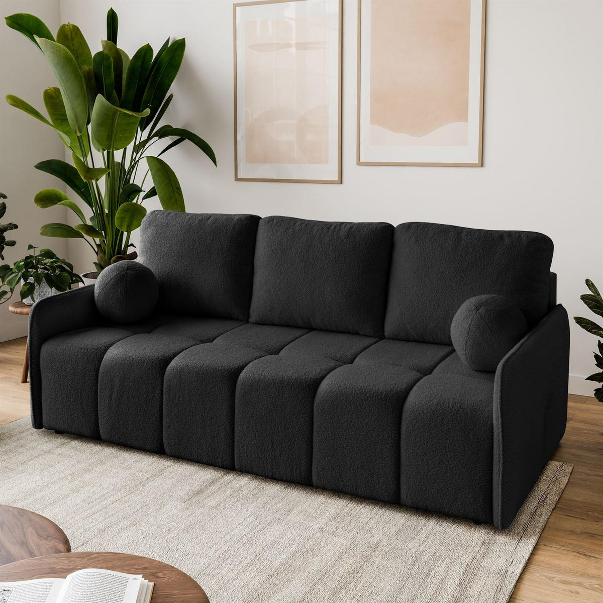Schlafsofa Morena, zweisitzig, mit Schlaffunktion, Quelle 100 - Schwarz, Textil (207/90/90cm) - Lookway