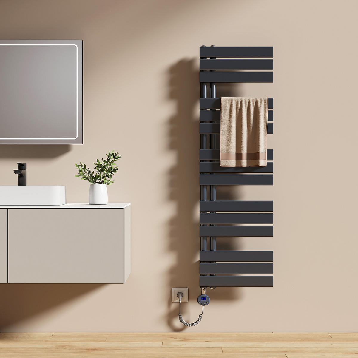 HEIZKÖRPER Elektrisch WLAN Thermostat Anthrazit 132/40 cm - Anthrazit, Metall (40/132/5.9cm) - EMKE