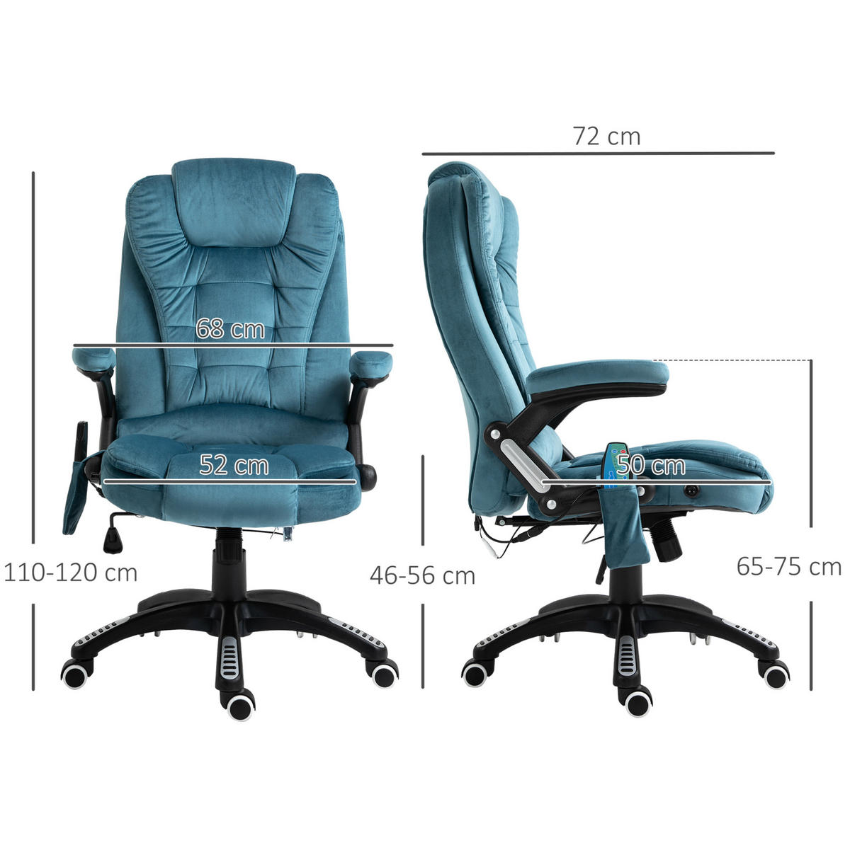 GAMINGSTUHL 68/72/110-120 cm, Massage- und Wärmefunktion, höhenverstellbar, blau - Blau, Kunststoff (72/120/68cm) - Redom