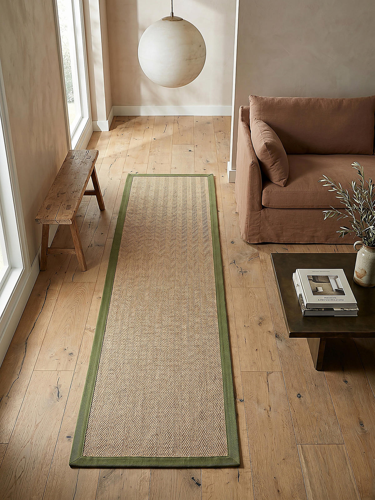 JUTETEPPICH TRENT, geometrisch, Braun-Grün, 60 x 230 cm - Naturfarben/Grün, Textil (60/230cm) - KADIMA DESIGN