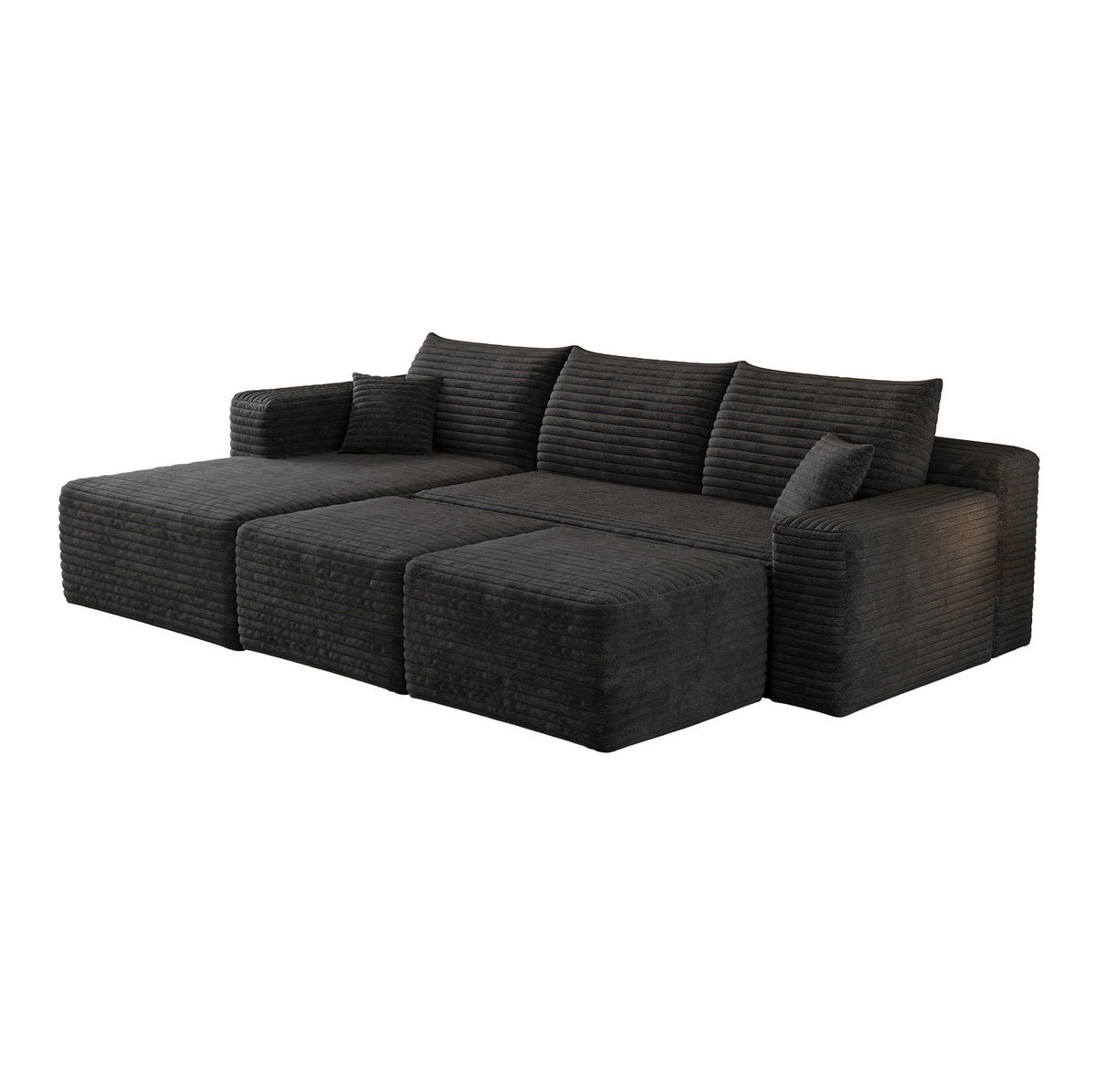 ECKSOFA 241/151/58 cm schwarz aus Stoff mit Cordbezug und Chaiselongue - Schwarz, Textil (151/241cm) - OKWISH