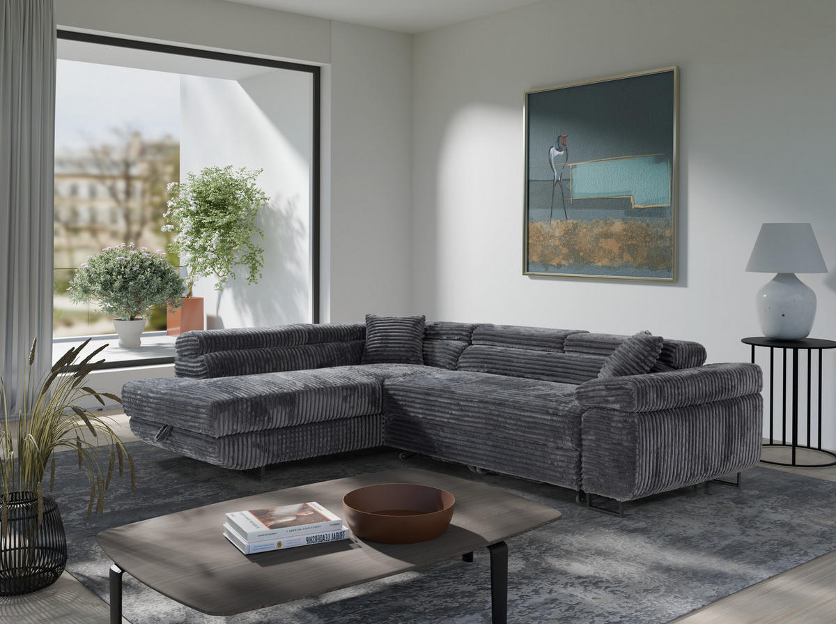 ECKSOFA SERENA L, Links mit Stauraum, Grau - Grau, Textil (275/205cm) - KS Home Concept