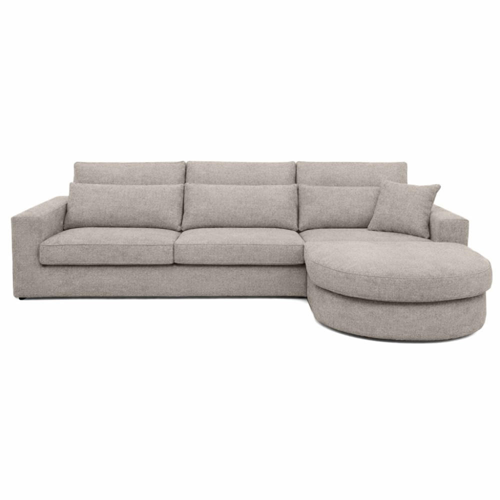 ECKSOFA Pablo ohne Schlaffunktion, mit abgerundeter Ottomane, rechts, Cappuccino, Velourstoff - Cappuccino, Textil (319/196cm) - Beautysofa