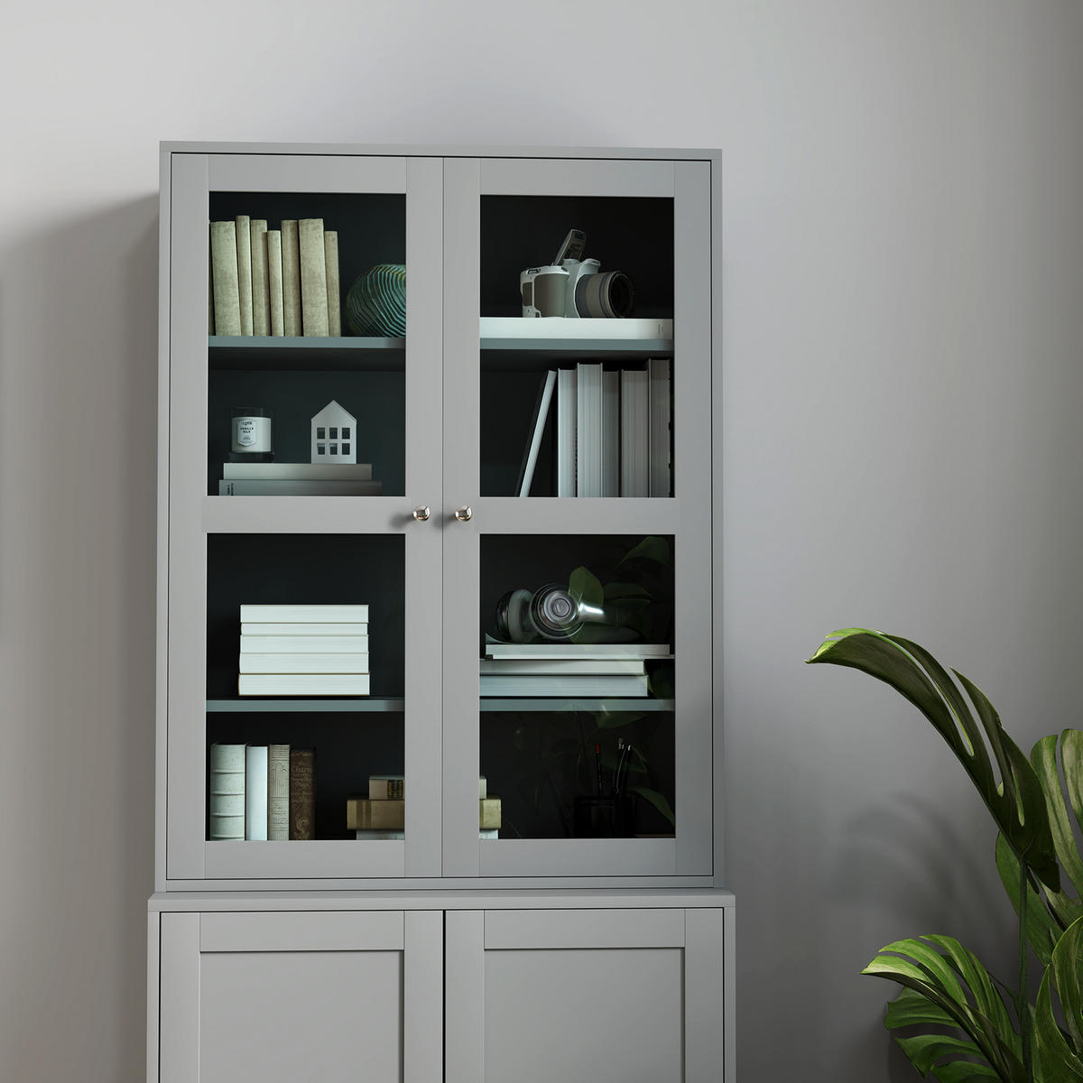 AKTENSCHRANK DE-14525 6 Ebenen mit 2 Glastüren, verstellbare Böden Grau - Grau, Holzwerkstoff (40/178.5/76cm) - ComfortXL