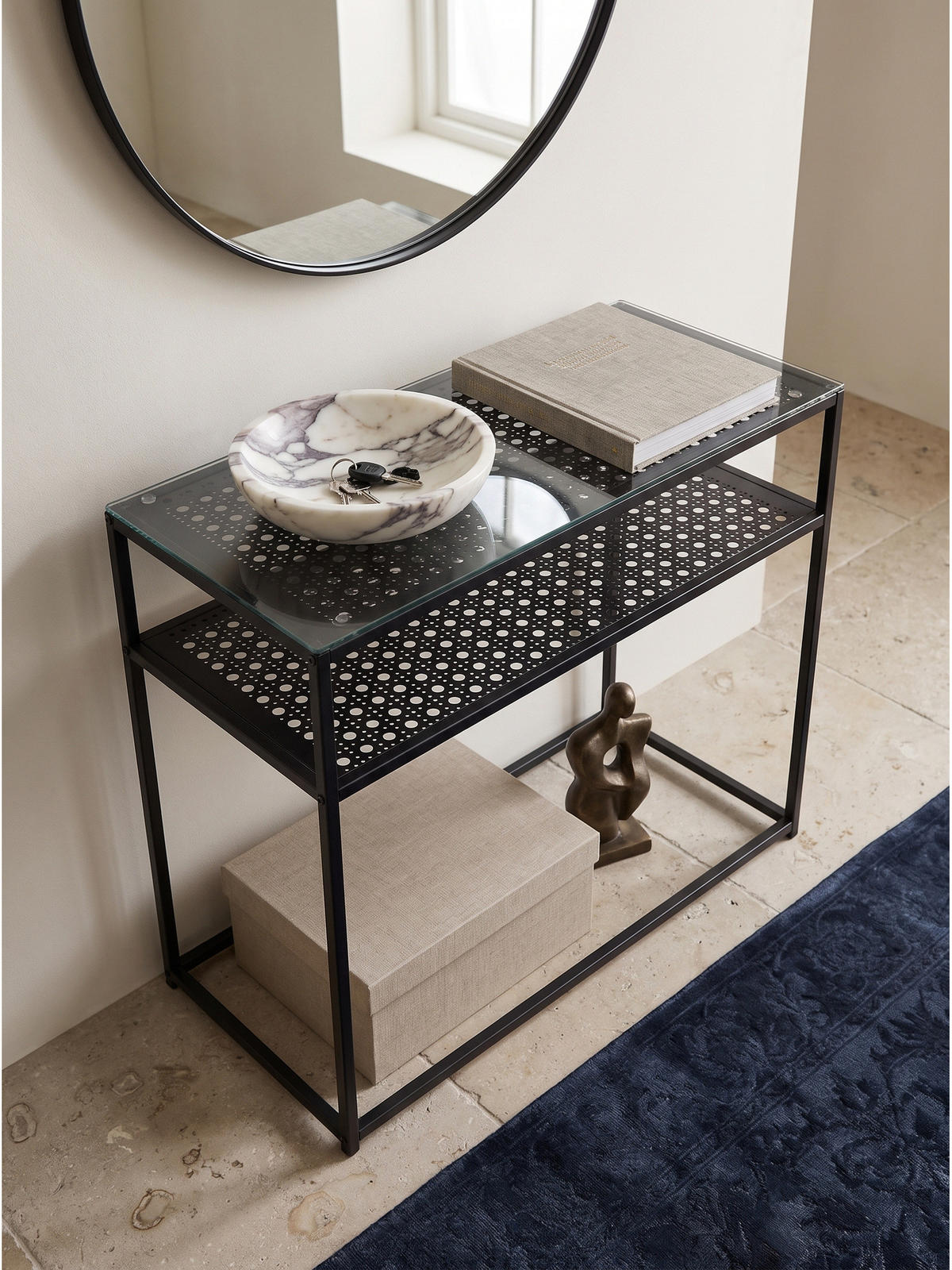 KONSOLENTISCH ALCUDIA, Einscheibensicherheitsglas, Schwarz, 80 x 40 x 77 cm - Schwarz, Glas/Metall (40/80/77cm) - KADIMA DESIGN