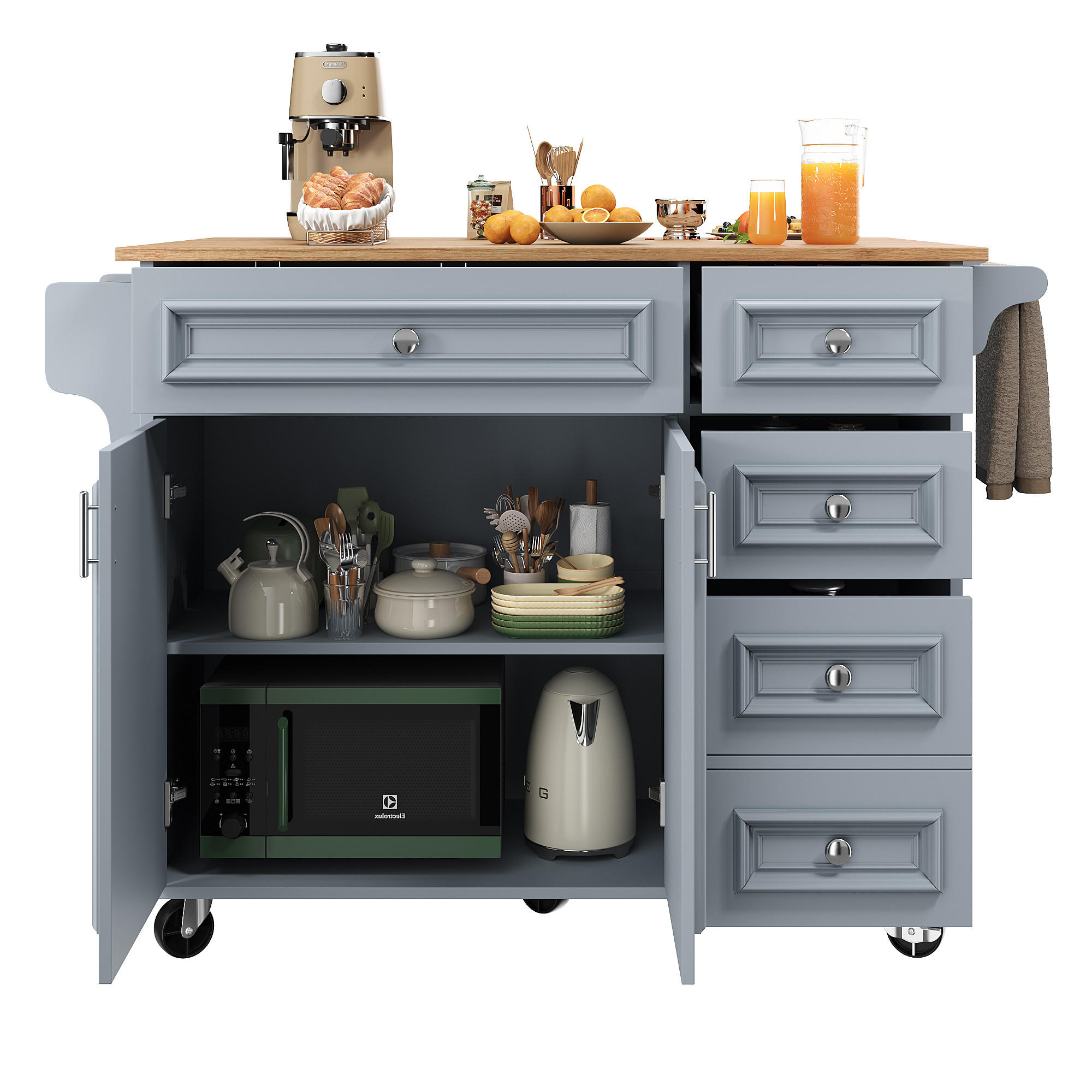 KÜCHENINSEL 110/45-75/92 cm Babyblau mit klappbarer Tischplatte - Blau, Holzwerkstoff (110/92/75cm) - OKWISH