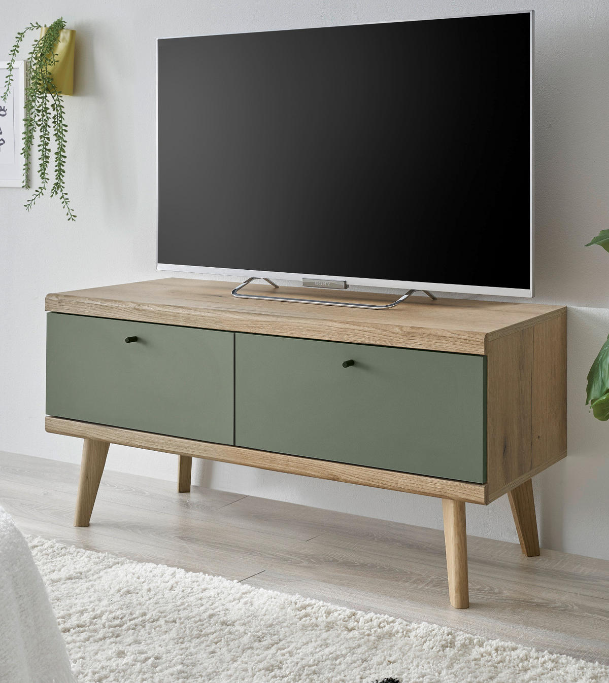 TV-LOWBOARD Salbei, Eiche Evoke, skandinavisch 107 cm, TV Unterschrank mit Stauraum - Dunkelgrün/Eichefarben, Holz/Holzwerkstoff (107/50/40cm) - Furn.Design