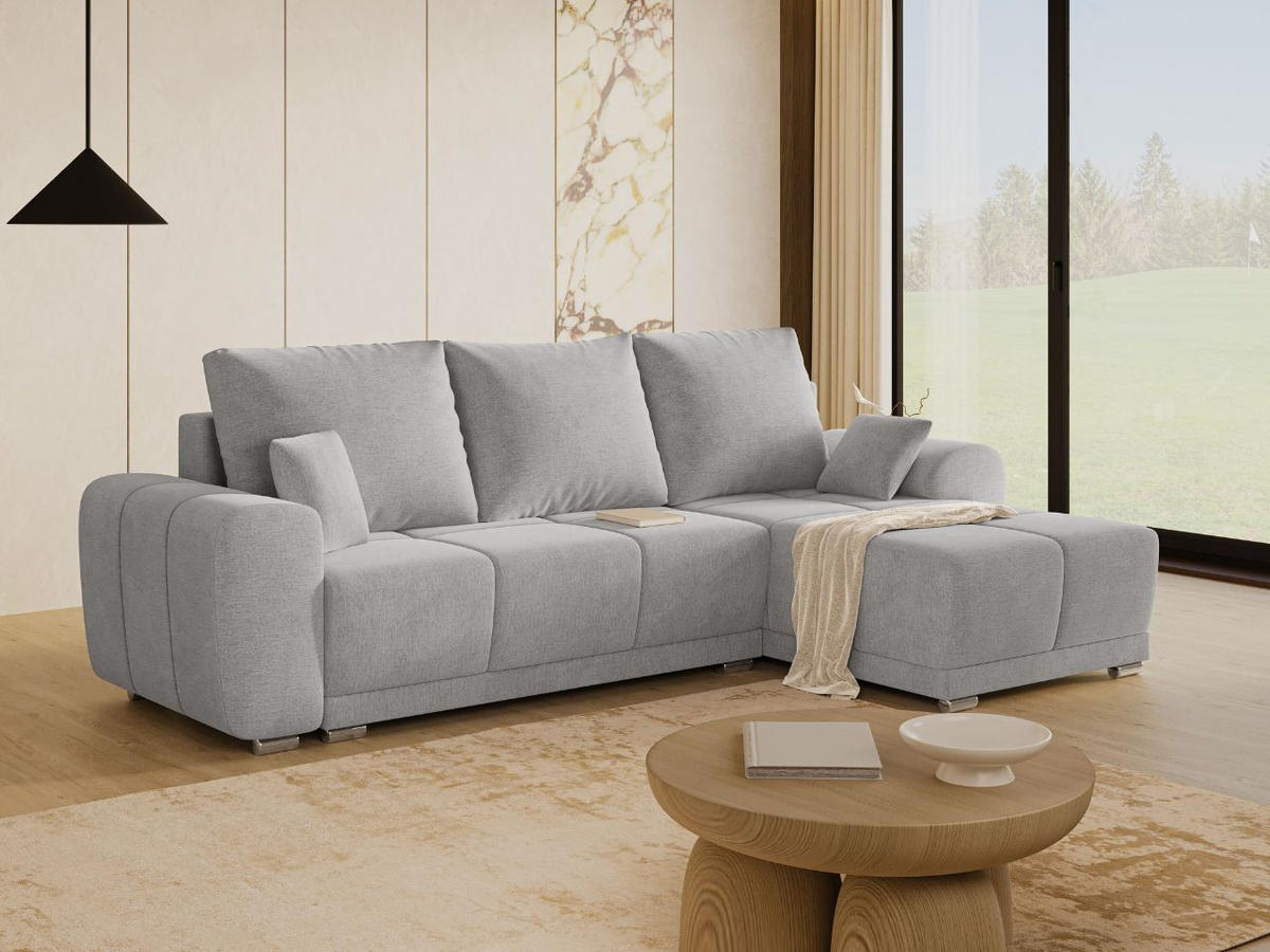 ECKSOFA Monti Grau Rechts - Silberfarben/Grau, Holz/Textil (290/188cm) - Graingold