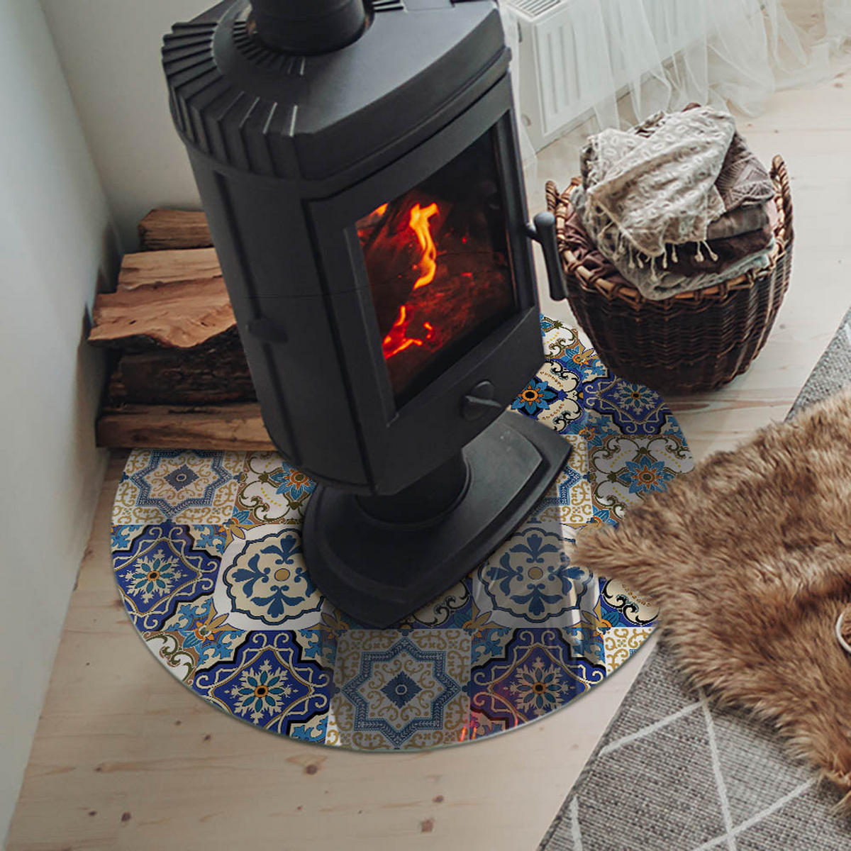 GLASPLATTE für Kamin Ø 70 cm Blau - Blau, Glas (70/70/0.4cm) - ArtPrintCave