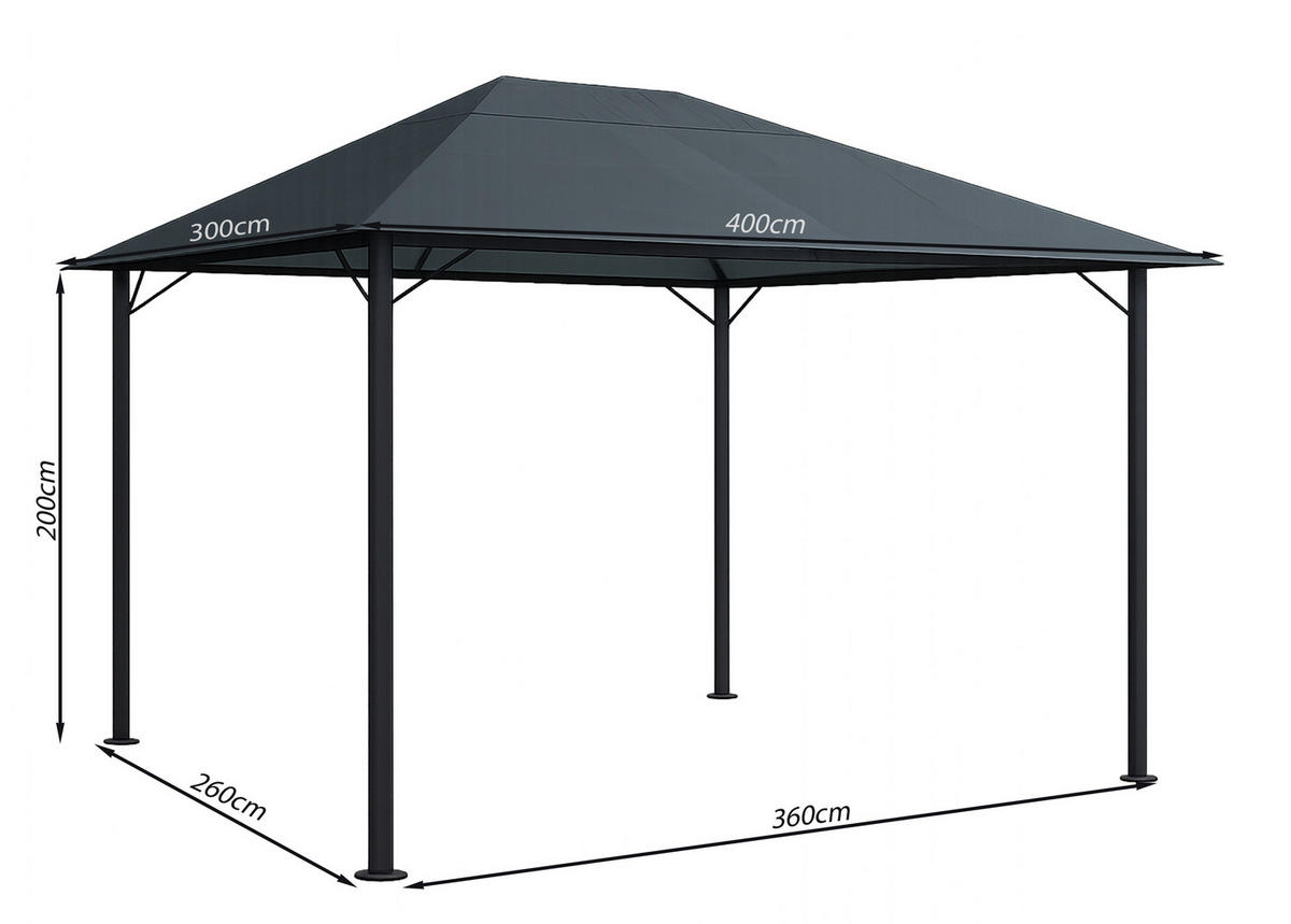 PAVILLON Nizza 3x4m Grau - Grau, Metall (300/263/400cm) - QUICK STAR