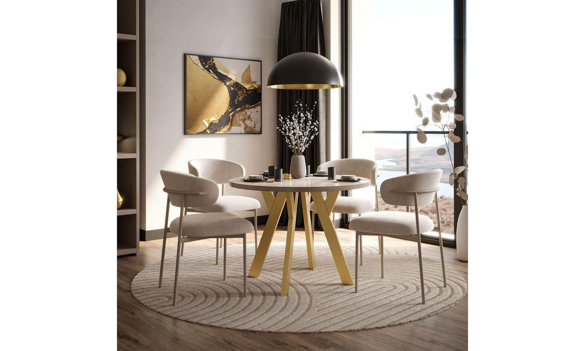 ESSTISCH VOLTA GLOSS 100/100/72,5 cm Tischplatte: Kaschmir Glanz; Gestell: Golden - Kaschmir/Goldfarben, Holzwerkstoff/Metall (100/100/72.5cm) - Lookway