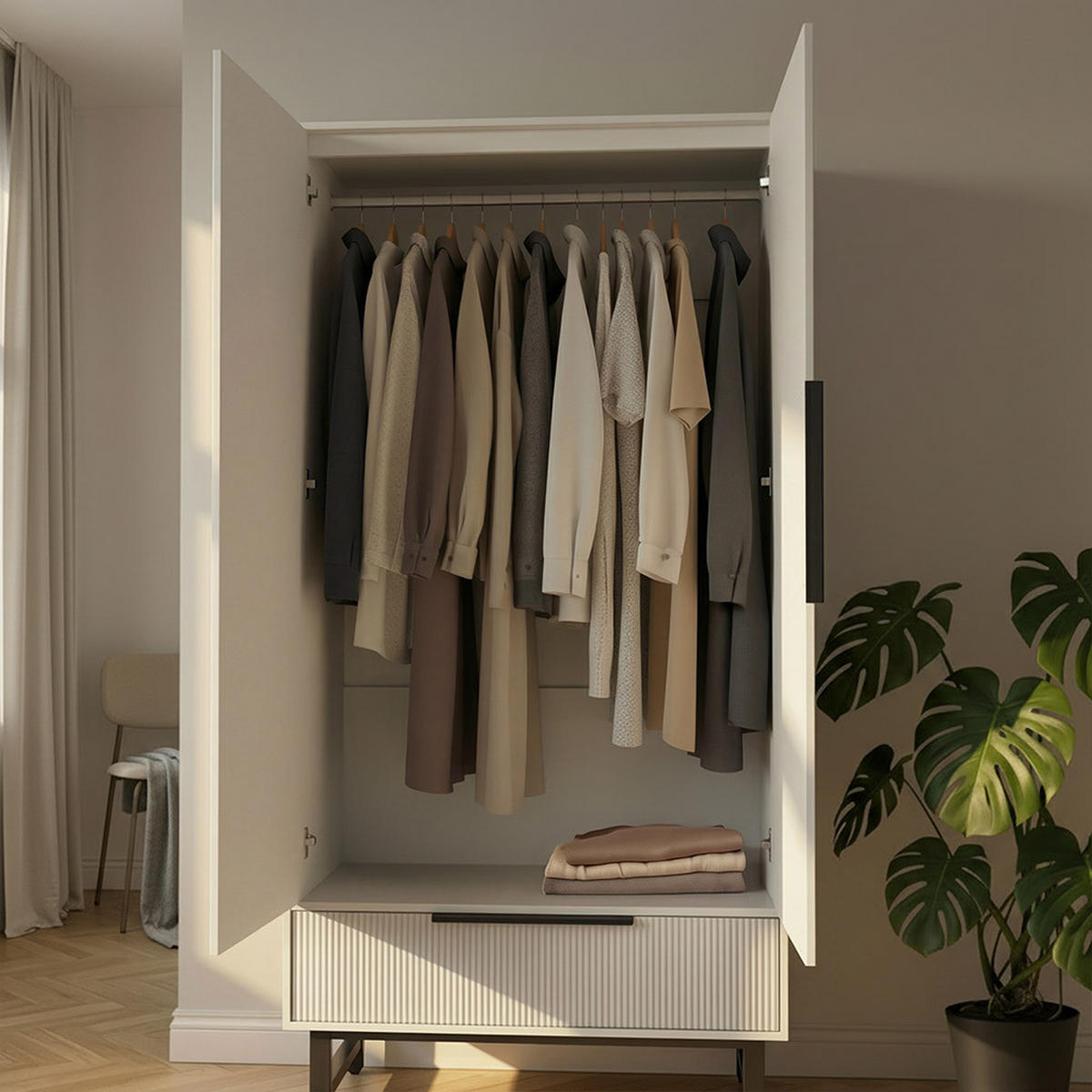 KLEIDERSCHRANK NYLA - Weiß, 100 x 200 cm - Weiß, Holzwerkstoff (100/200/40cm) - Home Deluxe