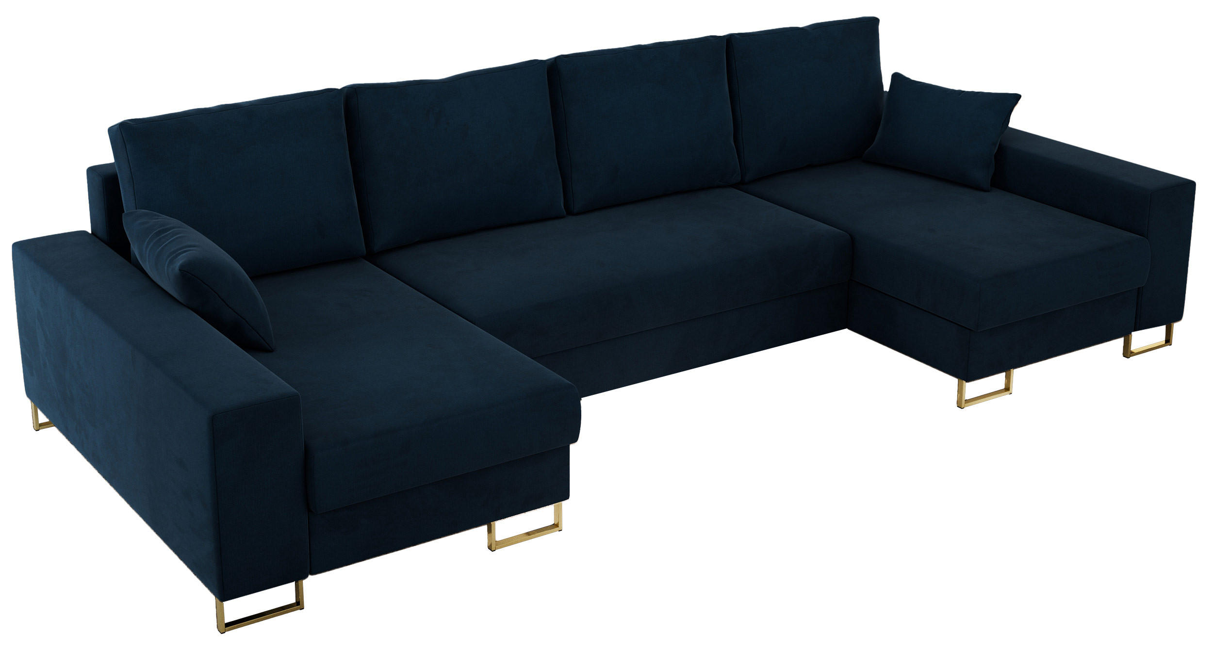 WOHNLANDSCHAFT DORIAN U Velvet Dunkelblau - Goldfarben/Dunkelblau, Textil/Metall (312/95/138cm) - MKS