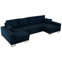 WOHNLANDSCHAFT DORIAN U Velvet Dunkelblau - Goldfarben/Dunkelblau, Textil/Metall (312/95/138cm) - MKS