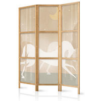 PARAVENT Japanischer 3-tlg 135x172 cm Pferde Boho Stil - Beige, Holz/Textil (135/172/3cm) - Muralo