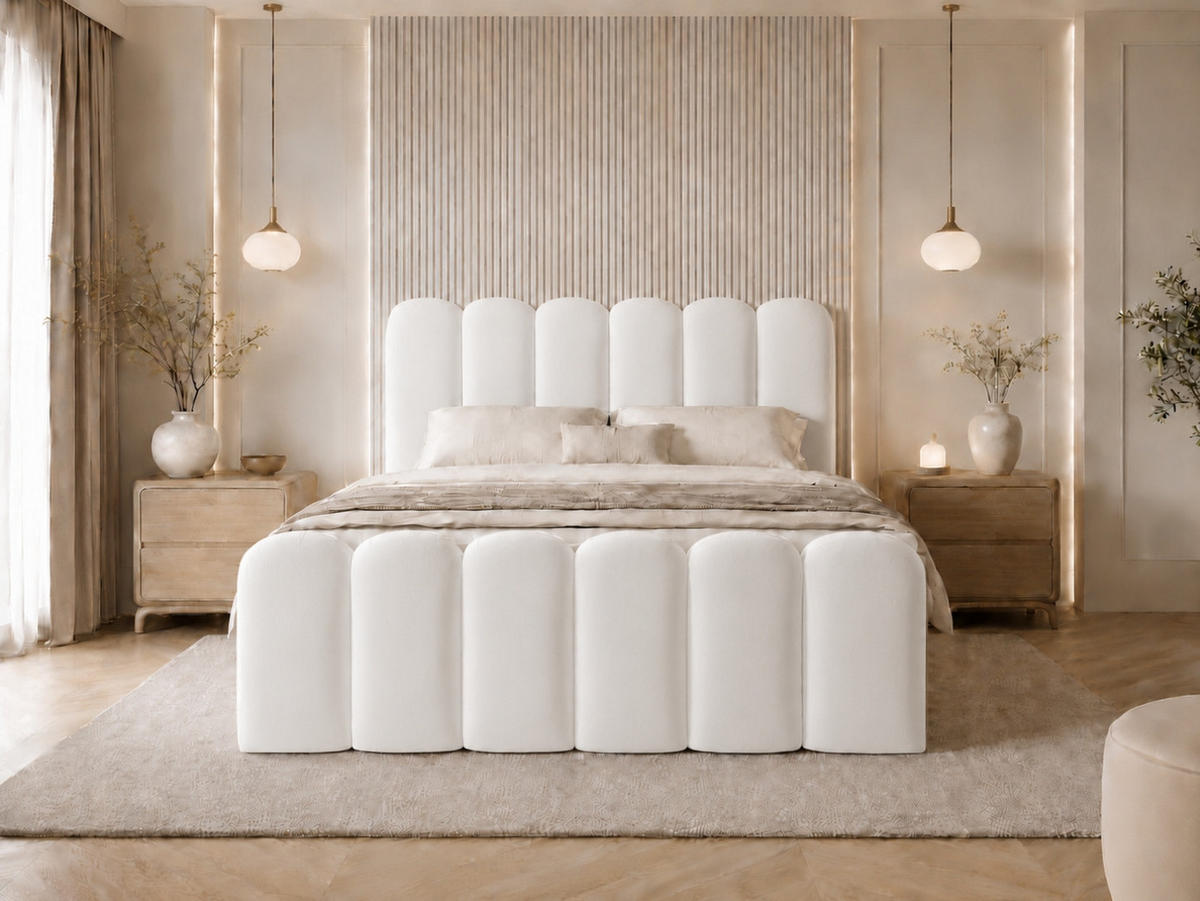 BOXBETT CUDDLE 120x200 cm in Weiß, Bettkasten, Topper, Velvet-Stoff - Weiß, Holz/Textil (120/200cm) - EMLAR Home
