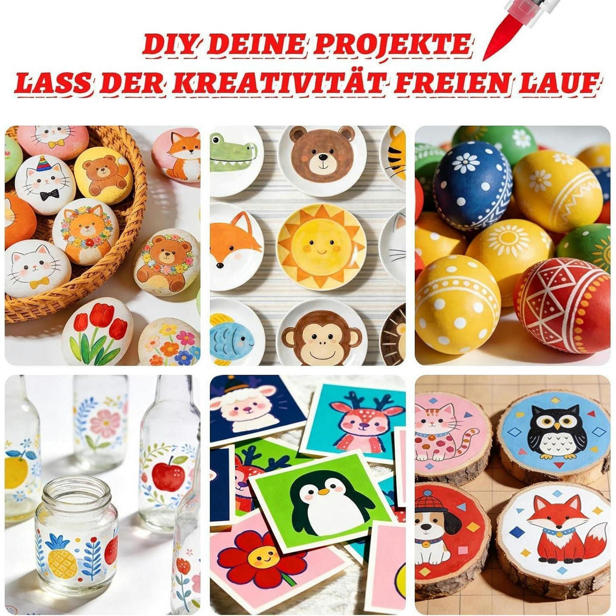 ACRYLSTIFTE 48er Set mit 1-5mm Pinselspitze wasserfest - Multicolor, Kunststoff (13/13/13cm)