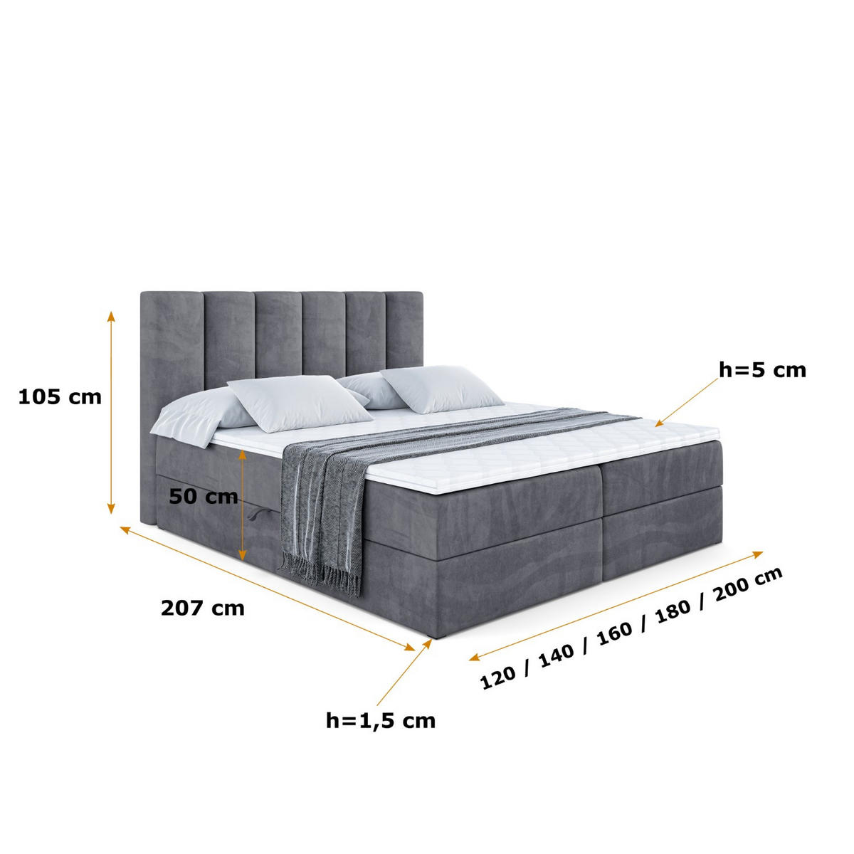 BOXBETT mit Matratze H3 und Lattenrost - BOXI1 - 120x200 cm Dunkelgrau - Dunkelgrau, Holzwerkstoff (120/200cm) - ALTDECOR