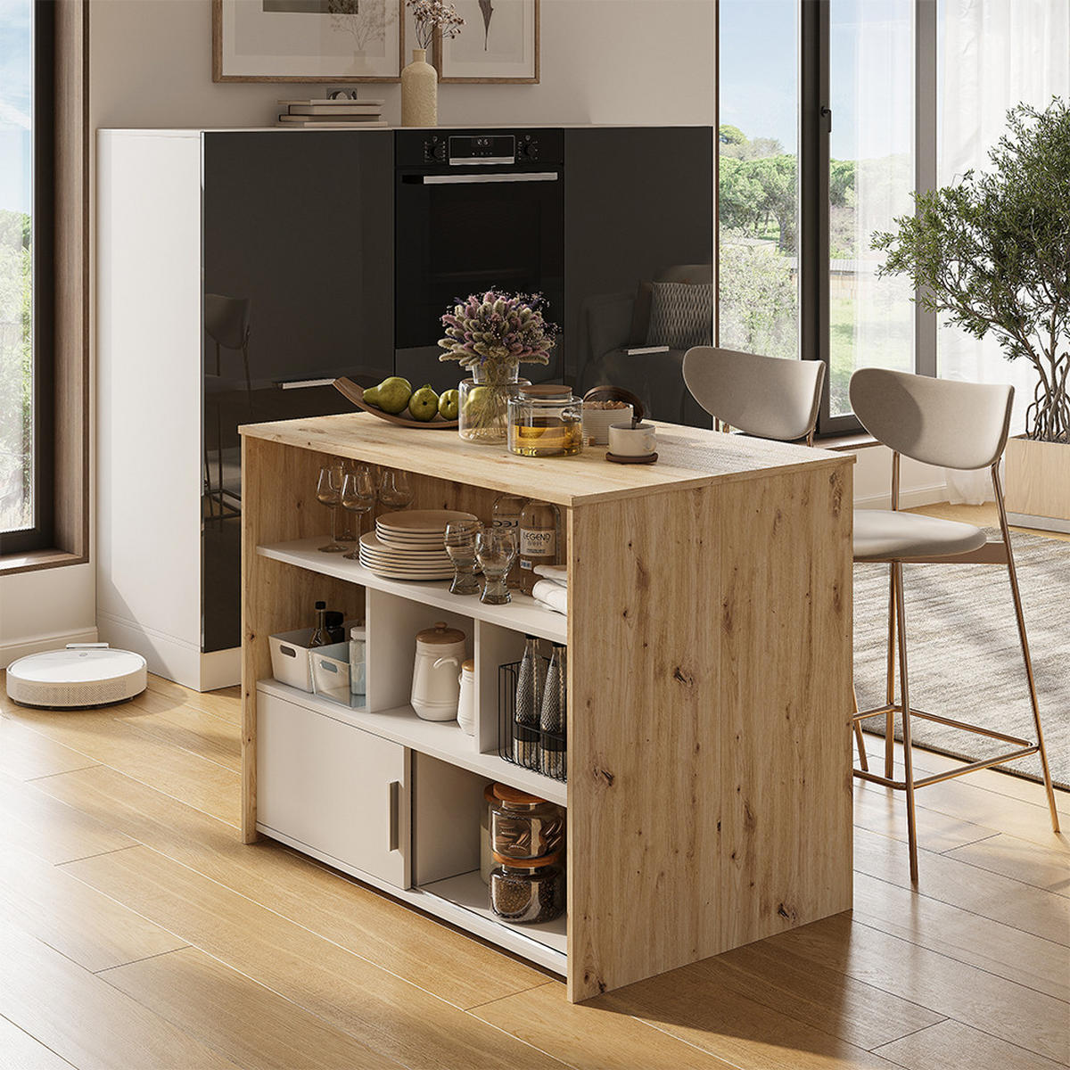 BARTISCH Aventi, Artisan-Eiche/Weiß, 105 x 70 cm - Eiche Artisan/Weiß, Holzwerkstoff (70/105/85.5cm) - Vicco