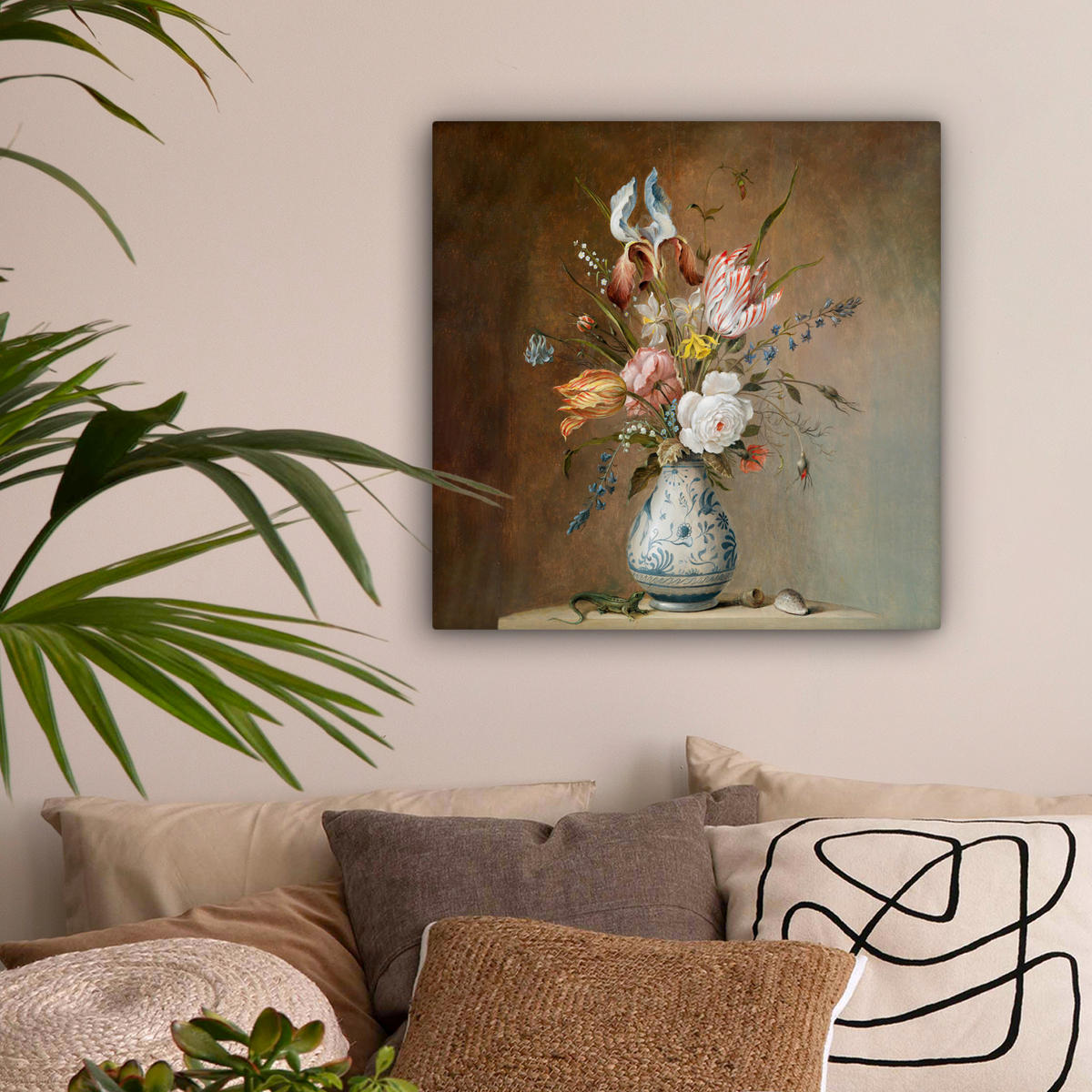 LEINWANDBILD Alte Meister - Blumen - Balthasar van der Ast Wandbild Wohnzimmer 50x50 cm - Hellbraun, Textil (50/50cm) - MuchoWow