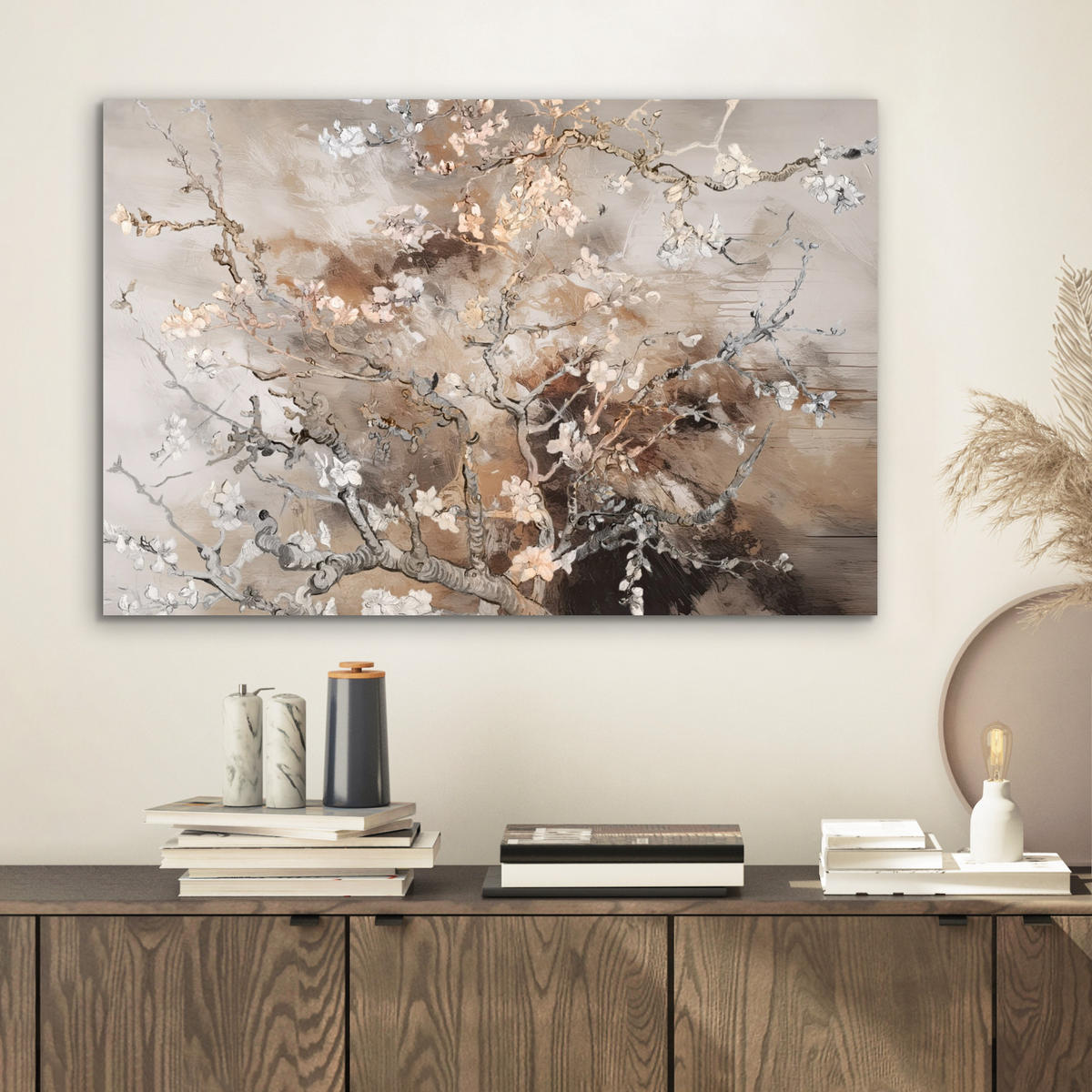METALLBILD Mandelblüte - Kunst - Van Gogh - Beige - Abstrakt 60x40 cm - Braun, Metall (60/40cm) - MuchoWow