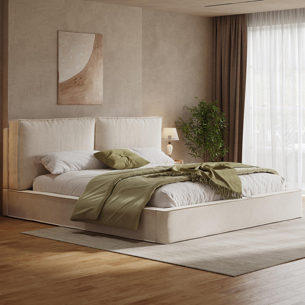 POLSTERBETT 160/200 cm Beige aus Chenille mit Lattenrost - Beige, Textil (160/200cm) - OKMYHOME