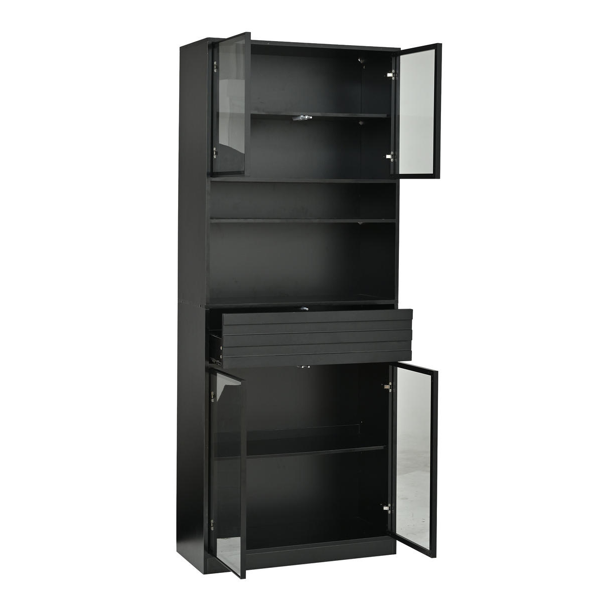 VITRINE 80x35x200 cm Schwarz mit RGB LED und 4 Glastüren - Schwarz, Holzwerkstoff (80/200/35cm) - FLIEKS