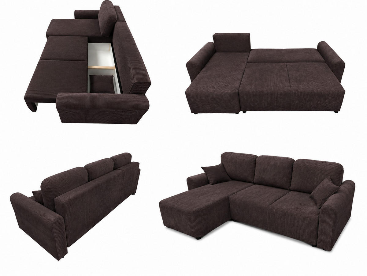 ECKSOFA HENRY in Chocoladenbraun mit Schlaffunktion und Bettkasten - Dunkelbraun, Textil (232/150cm) - KS Home Concept