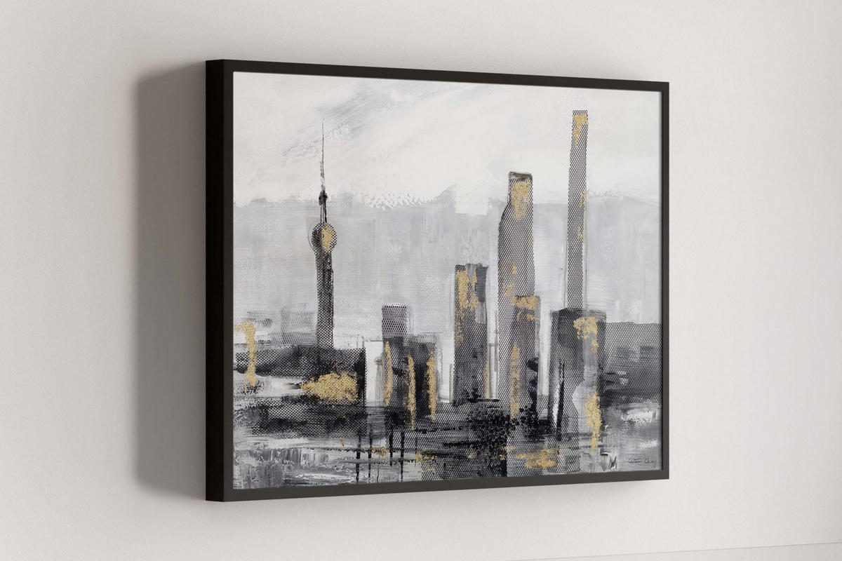 RUČNE MAĽOVANÝ AKRYLOVÝ OBRAZ 100/70 cm, čierny/sivý, krajinný motív - čierna/sivá, drevo/textil (100/70cm) - KUNSTLOFT