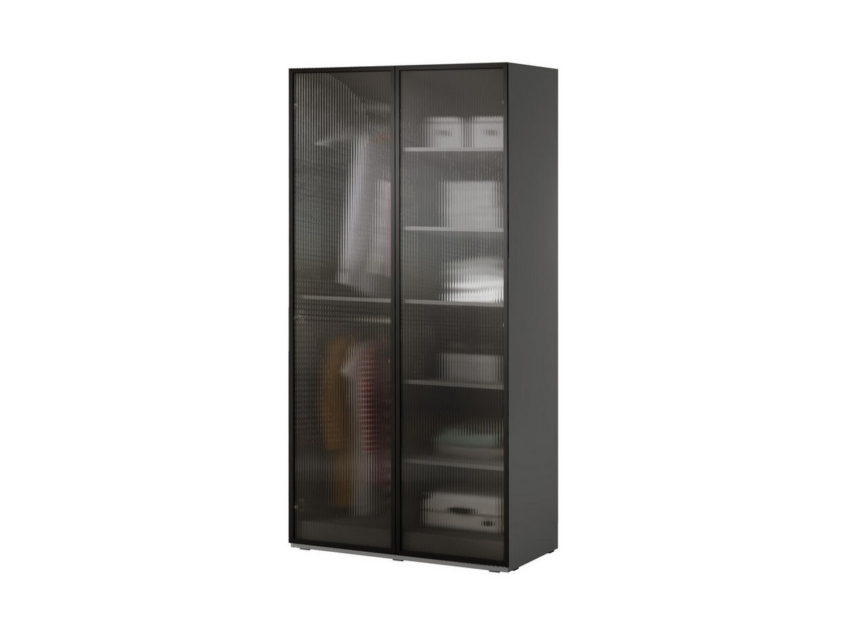 DREHTÜRENSCHRANK - Schrank Minewra 100 - Grau Flutes - Grau, Holzwerkstoff (101/200/51cm) - Möblo