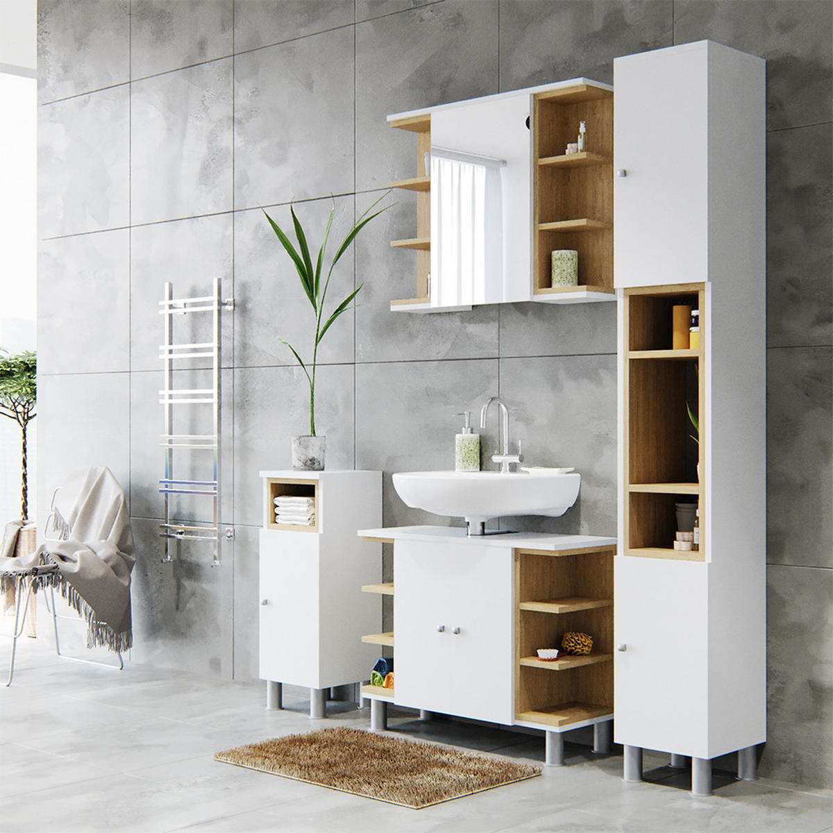 BADSPIEGELSCHRANK Aquis Weiß 79.6 x 64 cm - Weiß, Holzwerkstoff (79.6/64/18cm) - Vicco