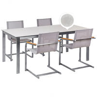 GARTENMÖBEL SET 4-Sitzer Keramik-Glas weiß Textil beige Cosoleto - Beige/Silberfarben, Glas - Beliani