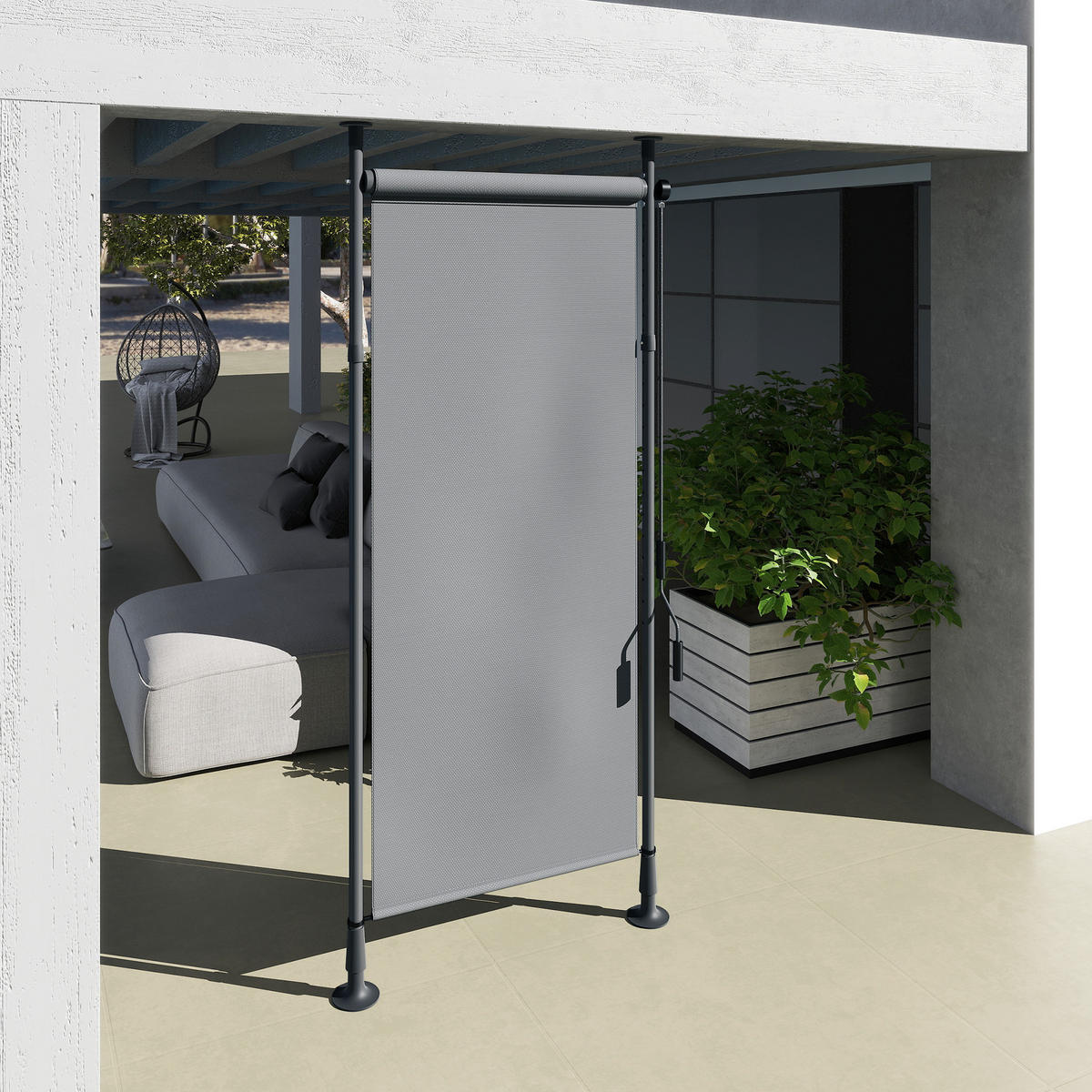 SENKRECHTMARKISE, Polyester, Dunkelgrau - Dunkelgrau, Kunststoff/Metall (2.8/310/120cm) - Outsunny