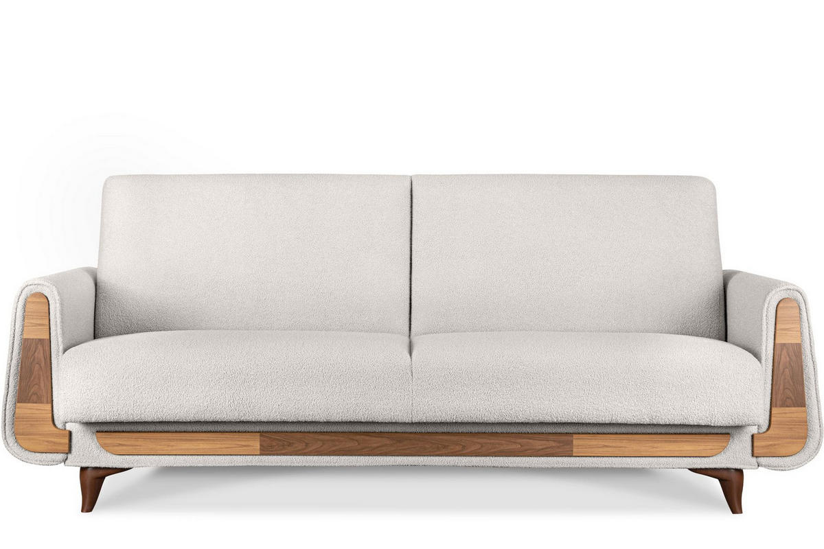 3-SITZER-SCHLAFSOFA GUSTAVO mit Armlehnen, weiß - Braun/Weiß, Holz/Holzwerkstoff (230/98/98cm) - KONSIMO®
