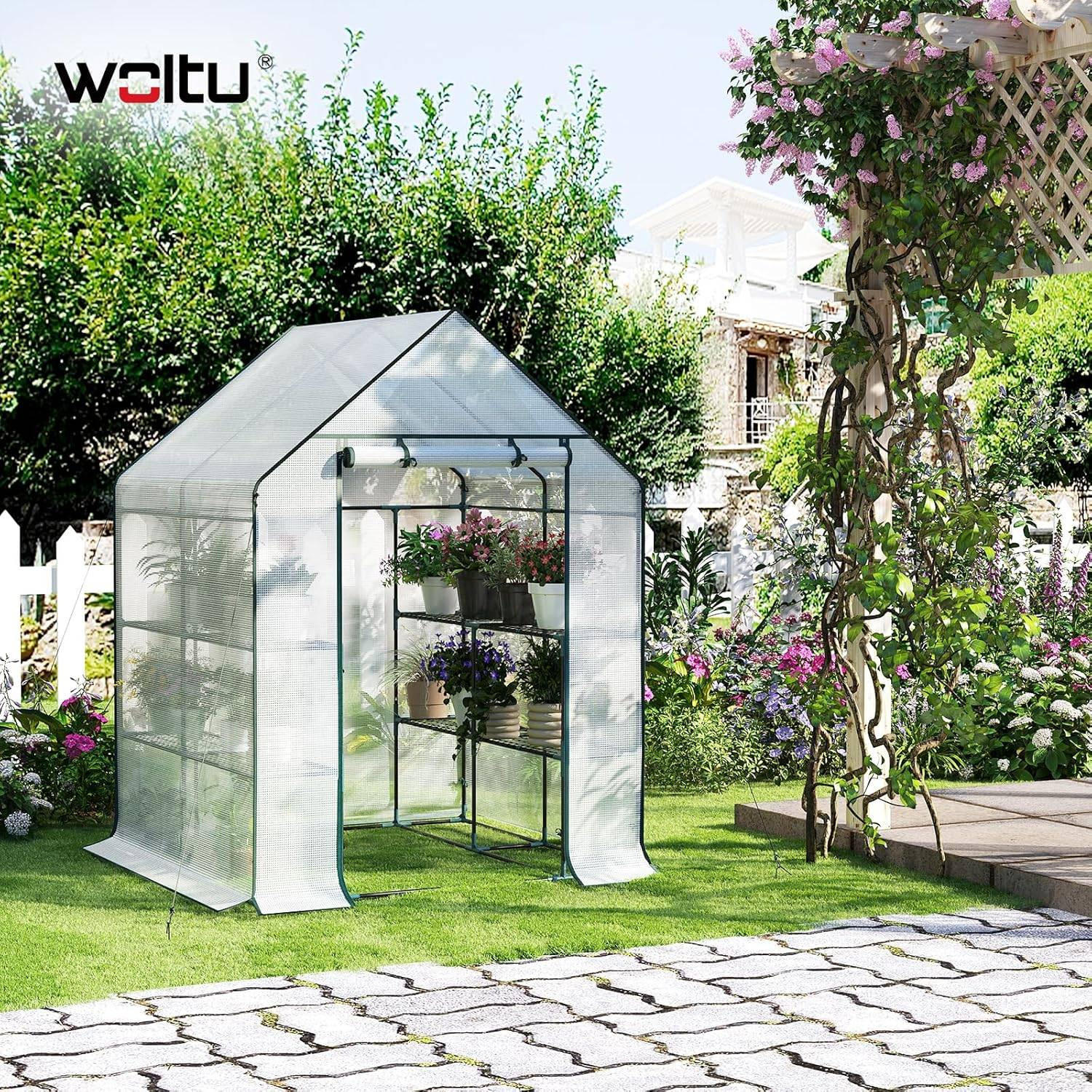 FOLIENGEWÄCHSHAUS, Metallgestell, 143 x 195 x 143 cm - Weiß, Textil/Metall (143/195/143cm) - Woltu