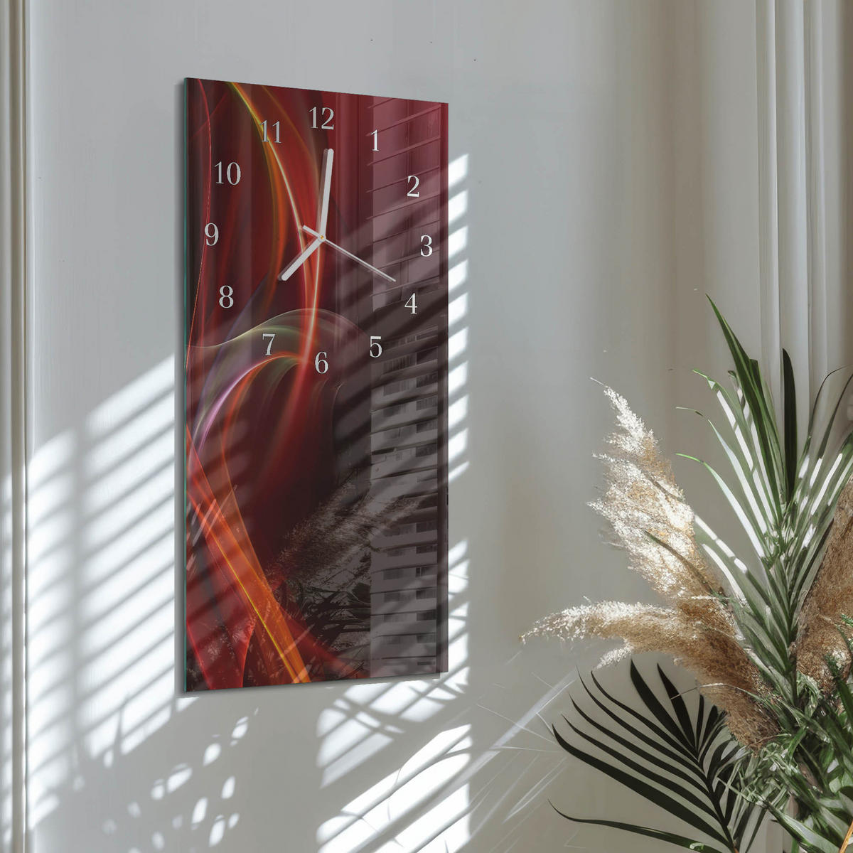 WANDUHR 30x60 cm - Abstraktion - Rot, Glas (30/60/0.4cm) - TULUP