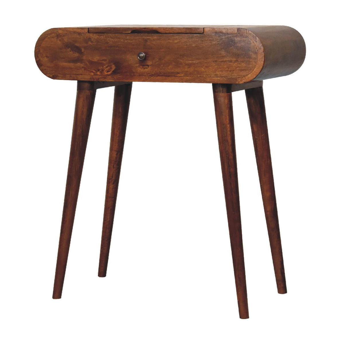 SCHMINKTISCH mini rund klappbar im Kastanienholz-Finish mit 1 Schublade. - Dunkelbraun/Messingfarben, Mangoholz/Holz (70/79/35cm) - Artisan Furniture