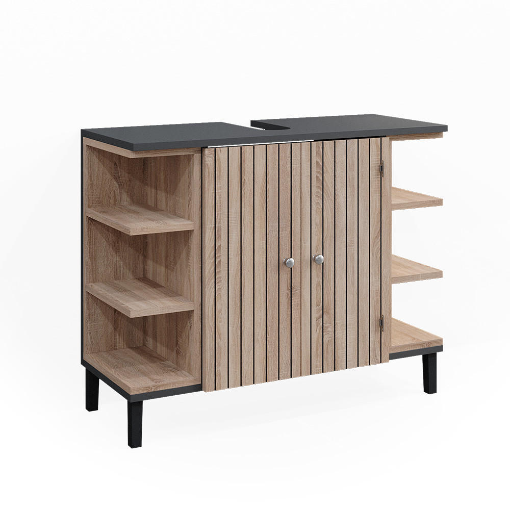 WASCHBECKENUNTERSCHRANK Aquis Sonoma 79.6 x 64 cm mit 2 Türen - Anthrazit/Sonoma Eiche, Holzwerkstoff (79.6/64/32cm) - Vicco
