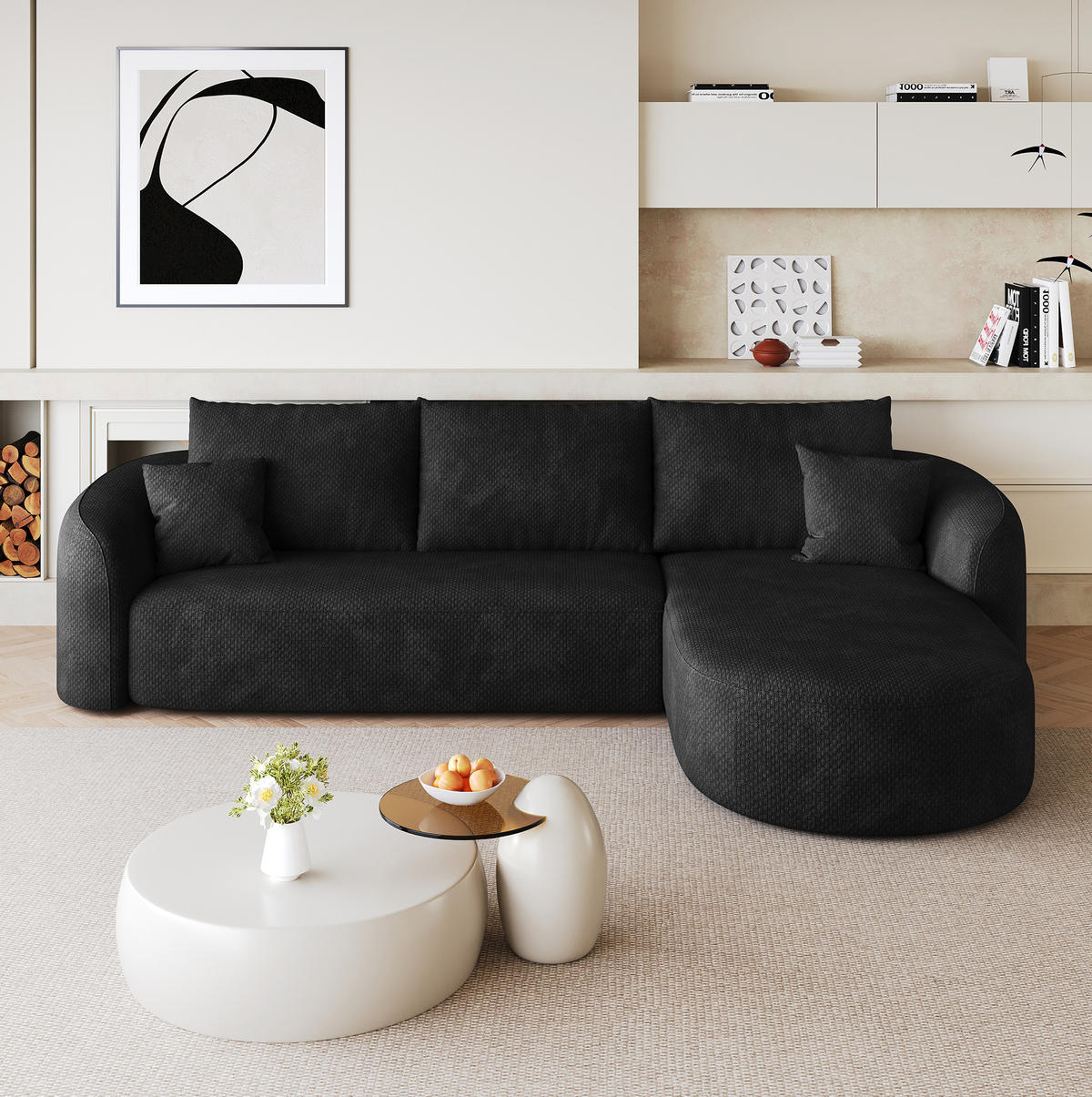 ECKSOFA in L-Form 266 cm Schwarz aus Stoff - Schwarz, Kunststoff (168/266.1cm) - Meubliv