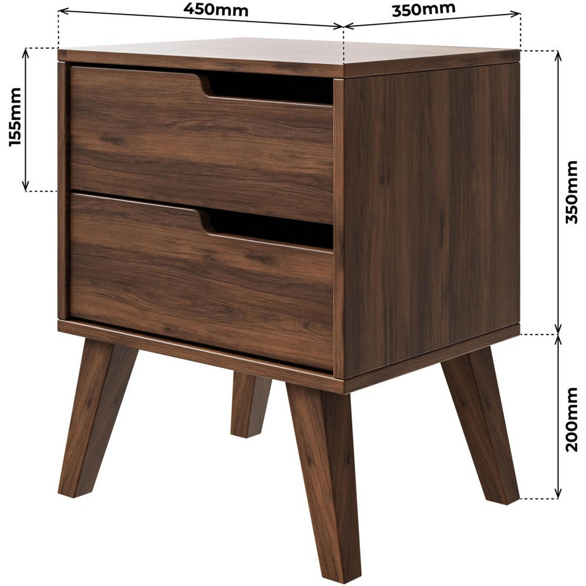 NACHTTISCH Norel mit 2 Schubladen, Rechts, Walnuss - Walnussfarben, Holz/Holzwerkstoff (45/55/35cm) - Beautysofa