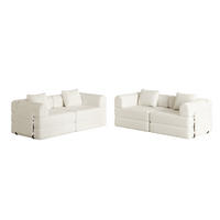 SCHLAFSOFA aus Chenille Beige 2-in-1 mit Armlehnen-Ablagefach und Stahlrahmen - Beige, Textil (184/50/182cm) - Modfu
