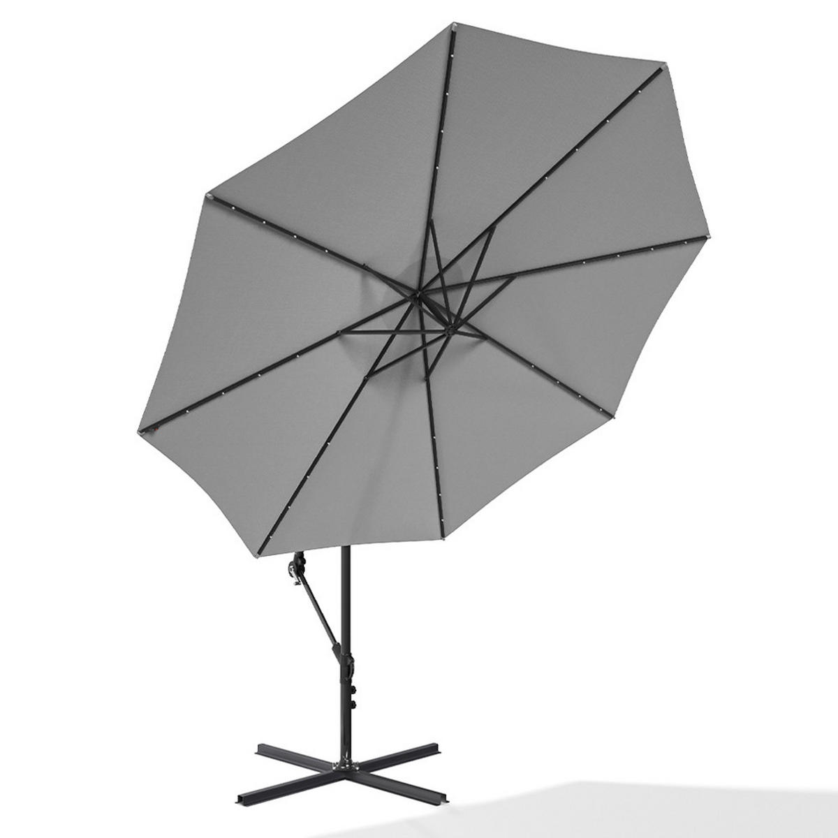 AMPELSCHIRM aus Polyester Metall in Hellgrau mit den Kreuzständer aus Metall drehbar 360° neigbar 60° 3 x 2.6m - Grau, Metall (300/240cm) - Livingandhome